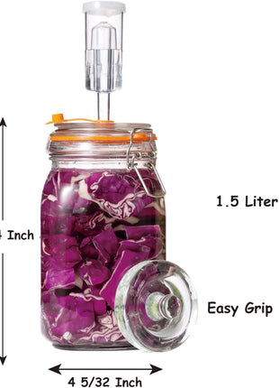 JILLMO 1.5L Wide Mouth Glass Fermentation Jar with Airlock & Weight, 2 Pack | Fermenting Kit for Making Sauerkraut, Kimchi, Pickles and Vegetables