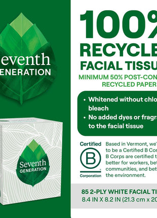 Seventh Generation Facial Tissue, 2-Ply Sheets, 85-Count Boxes (Pack of 36)