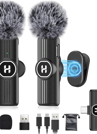 Wireless Lavalier Microphone, Mini Clip-On Mic with Noise Reduction | For iPhone, Android & iPad | USB-C & Lightning Compatible | Plug & Play for Video Recording, TikTok & YouTube