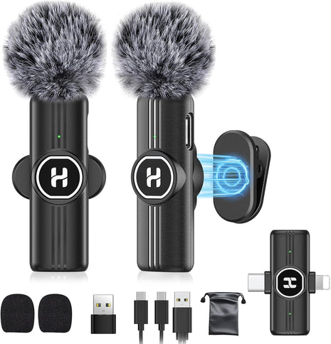 Wireless Lavalier Microphone, Mini Clip-On Mic with Noise Reduction | For iPhone, Android & iPad | USB-C & Lightning Compatible | Plug & Play for Video Recording, TikTok & YouTube