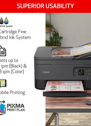 Canon PIXMA TR7020a All-in-One Wireless Color Inkjet Printer, with Duplex Printing, Mobile Printing, and Auto Document Feeder, Black, Works with Alexa