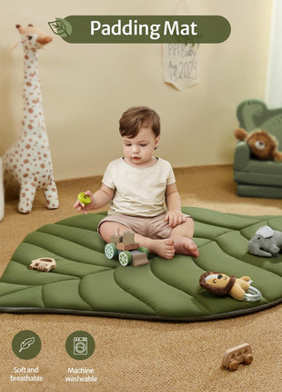 Blissful Diary Baby Play Gym & Activity Mat, Oversize Leaf Shaped Baby Play Mat w 6 Detachable Toys, Tummy Time Mat Promote Motor Skills & Sensory Development Mat, Newborn Infant Baby Essentials Gift