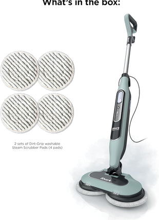 Shark Steam & Scrub Steam Mop, All-in-One Hard Floor Cleaner, Grey, S8001 | LED Headlights, 4 Dirt Grip Soft Scrub Pads Included, XL Water Tank, Swivel Steering