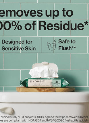 The Honest Company Hypoallergenic Flushable Wipes for Sensitive Skin, Tropical Leaves, 126 Count