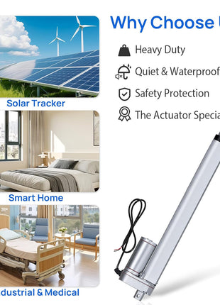 ECO-WORTHY Heavy Duty 330lbs/1500N Solar Tracker Linear Actuator Multi-Functions with Mounting Brackets (12V, 12 inch) IP54 Waterproof 300mm Stroke Linear Motion Actuator