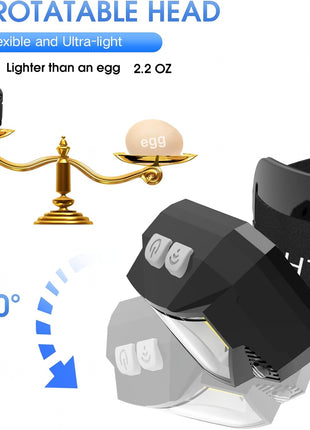 LHKNL Headlamp Flashlight, Lumen Bright Head Lamps LED Rechargeable Camping | Ultra-Light, with White Red Light, 2-Pack Waterproof Motion Sensor Headlight, 8 Modes for Outdoor Running Hiking Fishing