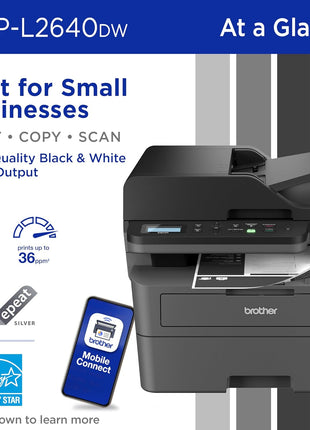 Brother DCP-L2640DW Wireless Compact Monochrome Multi-Function Laser Printer with Copy and Scan, Duplex, Mobile, Black & White | Includes Refresh Subscription Trial(1), Works with Alexa