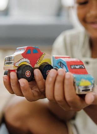 Melissa & Doug Decorate-Your-Own Wooden Craft Kits Set - Race Car and Monster Truck
