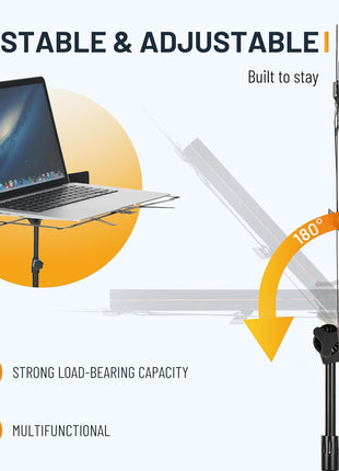 CAHAYA Portable Sheet Music Stand: Dual Use Desktop Book Holder Folding Lightweight Extra Stable Reinforced with Carrying Bag and Clip for Students Musicians Height Adjustable up to 54.3 inch CMS0204