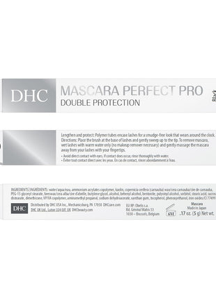 DHC Perfect Pro Double Protection Mascara, Tubing Mascara, Water Resistant | Lengthening, Long-Wearing, Smudge-Resistant, Black
