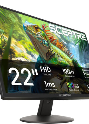 New! Sceptre 22 inch Prime Monitor 100+Hz 100% sRGB HDMI x2 VGA Build-in Speakers, Machine Black 2026 (E225W-19203R Series)