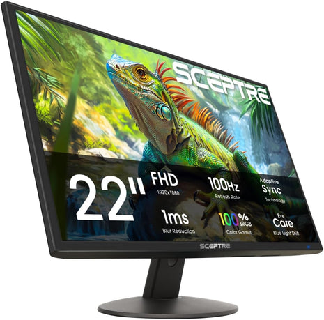 New! Sceptre 22 inch Prime Monitor 100+Hz 100% sRGB HDMI x2 VGA Build-in Speakers, Machine Black 2026 (E225W-19203R Series)