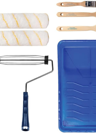 Pro Grade Paint Roller Kit, Paint Brushes, 4" & 9" Roller Covers for Walls | 10-piece set includes 2 frames & tray | Interior & exterior | Ceilings & trim | Smooth to semi-rough surfaces