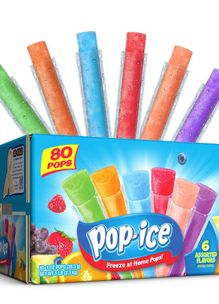 Pop Ice Popsicle Variety Pack of 1 Oz Freezer Bars, Assorted Flavors, 80 Count