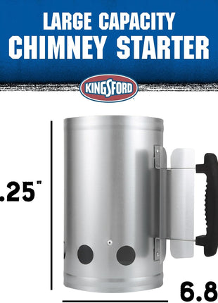 KINGSFORD Heavy Duty Deluxe Charcoal Chimney Starter, Large Capacity Zinc Steel BBQ Fire Starter with Heat Shield and Stay-Cool Handle, Vented Base Air Vents for Fast Even Lighting