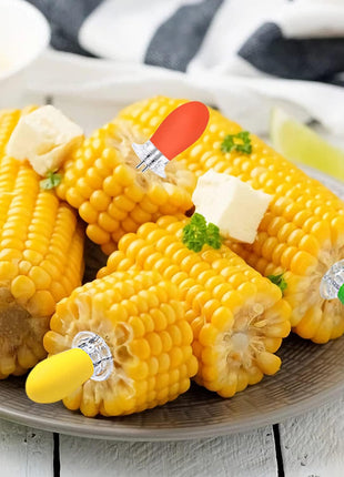 18 Pcs Stainless Steel Corn Cob Holders with Silicone Handle & Convenient Butter Spreading Tool
