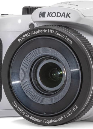 KODAK PIXPRO AZ255 16MP Digital Camera, 25x Optical Zoom, AA, OIS, White | 1080p Full HD Video, 24mm Wide Angle Lens, 3 Inch LCD, Bridge Camera, Wildlife and Travel Photography, SD Card