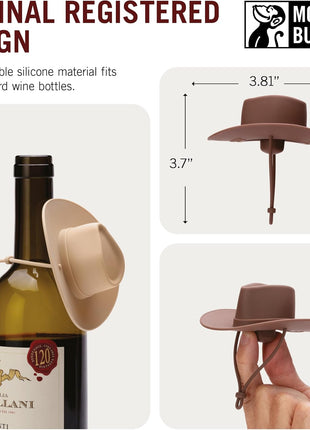 Monkey Business Howdy - 2-Pack Cowboy Hat Wine Stoppers – Fun Silicone Bottle Stoppers Keep Wine Fresh – Novelty Kitchen Gadgets & Cute Wine Accessories