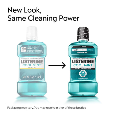 Listerine Cool Mint Antiseptic Mouthwash, Intense Mint, 33.8 fl. oz/1L x 2 | Kills 99.9% of Germs That Cause Bad Breath, Plaque, and Gingivitis, ADA-Accepted, Daily Oral Rinse for Instant Fresh Breath