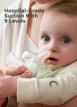Momcozy BreezyClear ProTM Nasal Aspirator for Baby, Hospital-Grade 75 kPa Nose Sucker with 9 Adjustable Suction Levels, Electric Nose Cleaner for Toddler, Light & Music Soothing