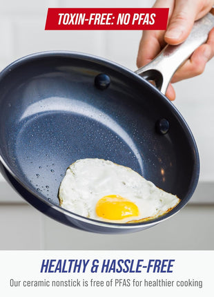 Blue Diamond 8" Nonstick Frying Pan Skillet, Diamond Infused PFAS-Free Ceramic, Dishwasher & Oven Safe, Stainless Steel Handle, Durable Non Toxic Metal Utensil Safe, Egg & Omelet Pan, Blue