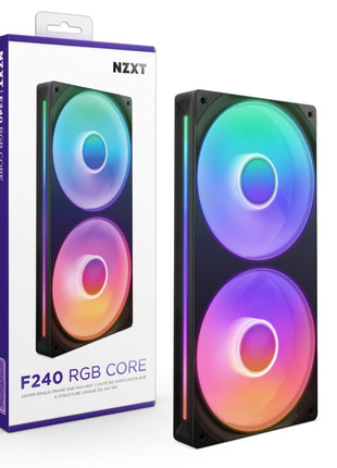 NZXT F240 RGB Core - 240mm Single-Frame RGB Fan Unit - Black | 240mm single-frame unit with two 120mm RGB fans on one cable. Speed and lighting controlled through CAM.