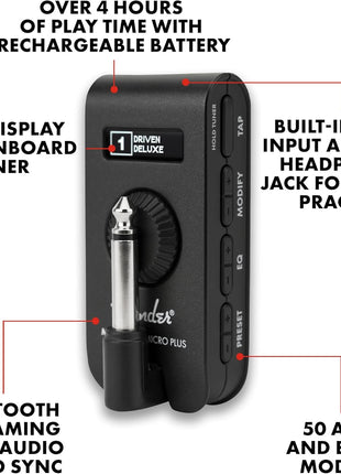 Fender Mustang Micro Plus Headphone Amplifier, Bluetooth Audio Streaming and 50 Amp and Effects Models, with 2 Year Warranty