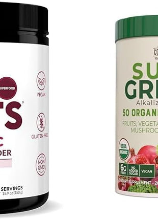 Force Factor Total Beets Organic Beetroot Powder and Country Farms Super Greens Drink Mix, 50 Organic Superfoods, 20 Servings