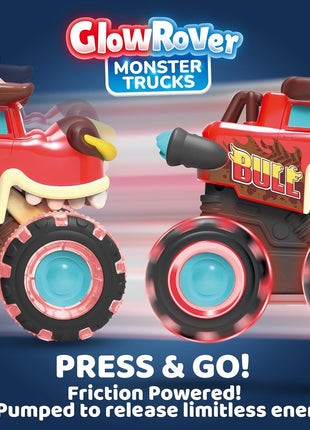 JOYIN 3 Pack Monster Truck Toy - Motion Activated Light Up Cars for Toddlers - Monster Glow Rover LED Wheels - Baby Boy Toys - Press and Go Dinosaur Trucks for Kids Boy Birthday Gifts