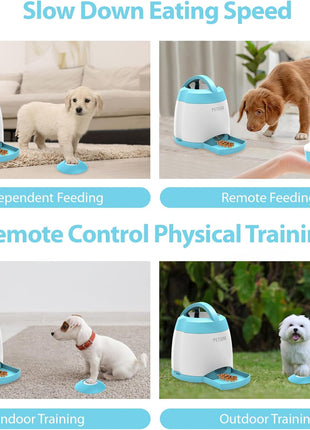 PETGEEK Automatic Dog Treat Dispenser, Puzzle Memory Training Activity Toy- IQ Training Dog Button Feeder, Remote Button Treat Dispenser for Dogs (Upgrade Blue)