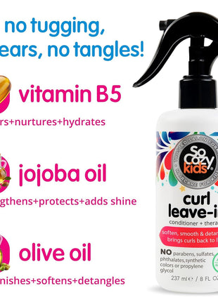 So Cozy Leave In Conditioner Spray (8 Fl Oz) Paraben-Free Detangler for Kids' Curly Hair, Deep Conditioner & Tangle-Free Curls, Gentle & Nourishing with Keratin, Vitamin B5, Olive Oil & Jojoba Oil