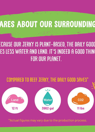 The Daily Good Mushroom Jerky - 3-Pack Snacks, Yummy High-Fiber Mushroom Snack, Gluten-Free Food, Contains Eggs, Made from Shiitake Stalk, 0.58 lbs., Vegetarian, Original, Hot & Spicy, BBQ Flavor