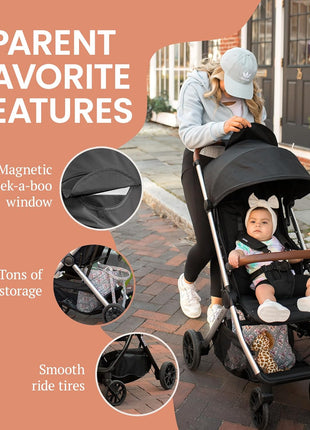 Bombi Bēbee V2 Lightweight Baby Stroller - Premium Vegan Leather, One-Hand Fold, Infinite Recline, Aircraft-Grade Aluminum Frame, XXL Canopy, and Ample Storage Umbrella Stroller - Hunter Green