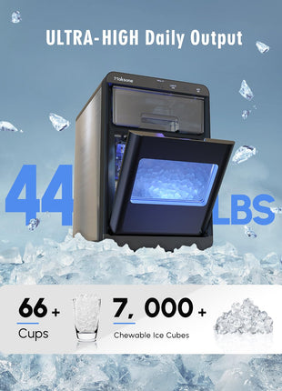 Maksone Countertop Nugget Ice Maker with APP Control, 44lbs/24H,Ready in 7 Mins,Crushed ice Maker,Sonic Pebble Ice Machine