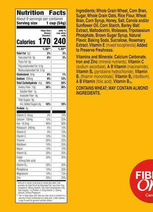 Fiber One Honey Clusters Breakfast Cereal, Fiber Cereal Made with Whole Grain, 17.5 oz