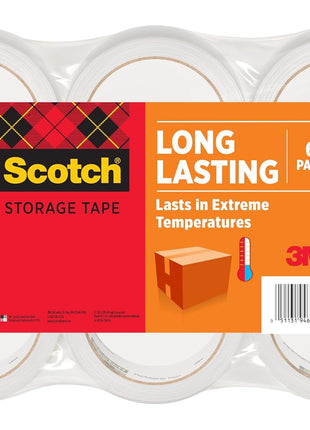 Scotch Long Lasting Storage Packing Tape Rolls, Clear, Storage Tape Withstands Extreme Temperatures, 1.88 in x 54.6 yd, 6 Refill Rolls