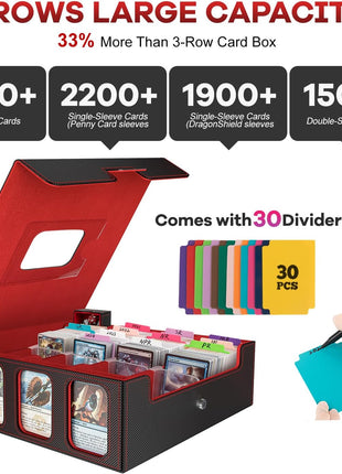 Card Storage Box 3200+ MTG Deck Box with 30 Colorful Divider, 4 Row Commander Trading Card Cases with Portable Handle & Display Windows, Fits for MTG/TCG/Magic Cards, Patented Design