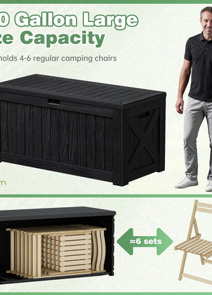 Greesum Outdoor Storage Box 120 Gallon Storage Bin with Lid for Patio Furniture, Garden Tools, Pool Supplies, Lockable, Waterproof and UV Resistant, Black | for Patio Furniture, Garden Tools, Pool Supplies, Lockable, Waterproof and UV Resistant