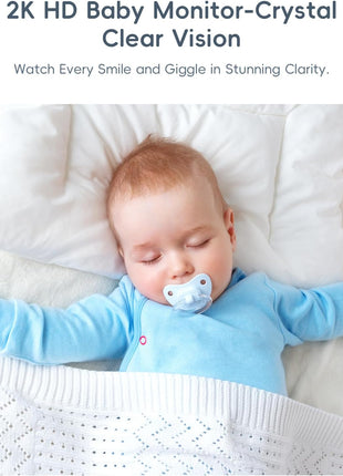 Baby Monitor with Camera and Audio, 2K HD Smart Video Baby Camera WiFi 5inch Screen, Night Vision, Temp Humidity Sensor, 2 Way Talk, Lullaby, Sleep Mode, Cry Detection, 1000ft Range, App Control