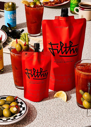 Filthy Bloody Mary Mix, Premium Cocktail Mixer - 32 Oz Pouch, 2 Pack | All-Natural Ingredients, Made with Real Tomatoes - Travel Friendly for Vacation & Home Bars - Non-GMO, Gluten-Free & Vegan