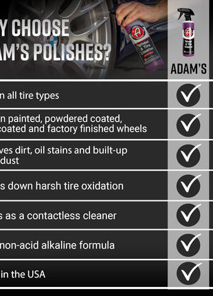 Adam's Polishes Wheel & Tire Cleaner 16oz - Professional All in One Car Wash Wheel Well Cleaning Spray for Car Detailing | Safe On Most Rim Finishes
