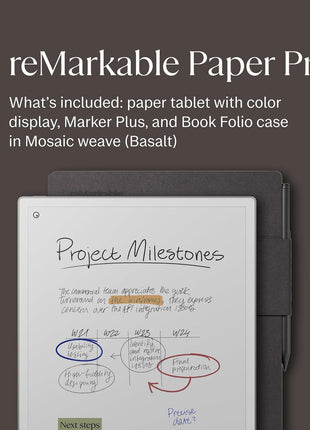 reMarkable Paper Pro with Marker Plus and Basalt Book Folio | 11.8" paper tablet with color display and reading light, e ink digital notebook for better thinking, writing, and reading