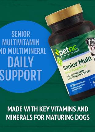PetNC Senior Multi Chewables for Dogs, Daily Vitamins, 60 Count | Senior Dog Daily Multivitamin & Multimineral Chewables with Zinc, Magnesium, Iron & Vitamins A, D3, E & C, Overall Health