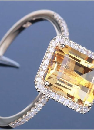 18K Gold Plated Emerald Cut 4ct Yellow Cubic Zirconia Cocktail Engagement Wedding Anniversary Rings Sterling Silver Yellow Topaz Rings for Women (6)