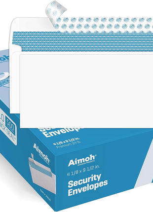 Aimoh 500#10 Security Self Seal Envelopes, Windowless, Premium Security Tint Pattern, Ultra Strong Quick Seal Closure, EnveGuard, Size 4-1/8 x 9-1/2 inch, White, 24LB, 500 Count(34010)