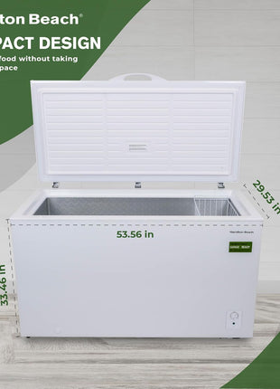 14 cu ft Chest Freezer - White, Large Storage for Families, Space-Saving Flat Back, Front Drain, Garage Ready - By Hamilton Beach