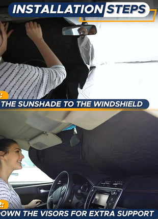 EcoNour Car Windshield Sunshade | Blocks 99% Heat & Keeps Interior Cool | Universal Fits Cars, SUVs, Trucks | Automotive Sun Screen, Visor & Car Accessories for Summer | Medium (64x32 Inches)