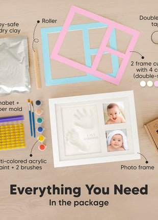 Baby Hand and Footprint Kit Quick Dry Clay Baby Footprints (Alpine White) | Pets Paw Kit, Newborn Keepsake Picture Frame for Boys, Girls, Personalized New Mom Gifts for Shower & Registry, Grandparents