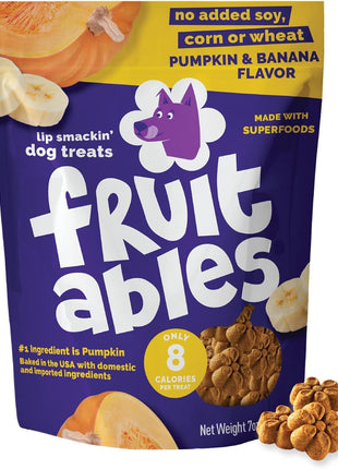Fruitables Baked Dog Treats, Healthy Pumpkin Treat for Dogs, Low Calorie & Delicious, No Wheat, Corn or Soy, Made in the USA, Pumpkin and Banana Flavor, 7oz