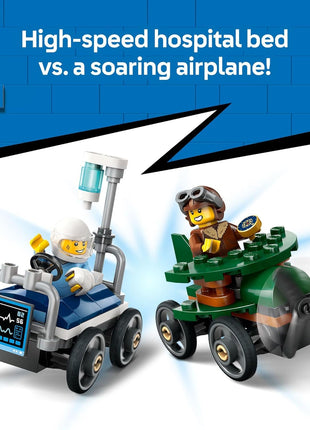 LEGO City Airplane vs. Hospital Bed Race Car Pack Toy - Building Toy for Kids, Boys and Girls, Ages 5+ - Gift for Birthdays and Holidays - Includes 2 Minifigures - 60459
